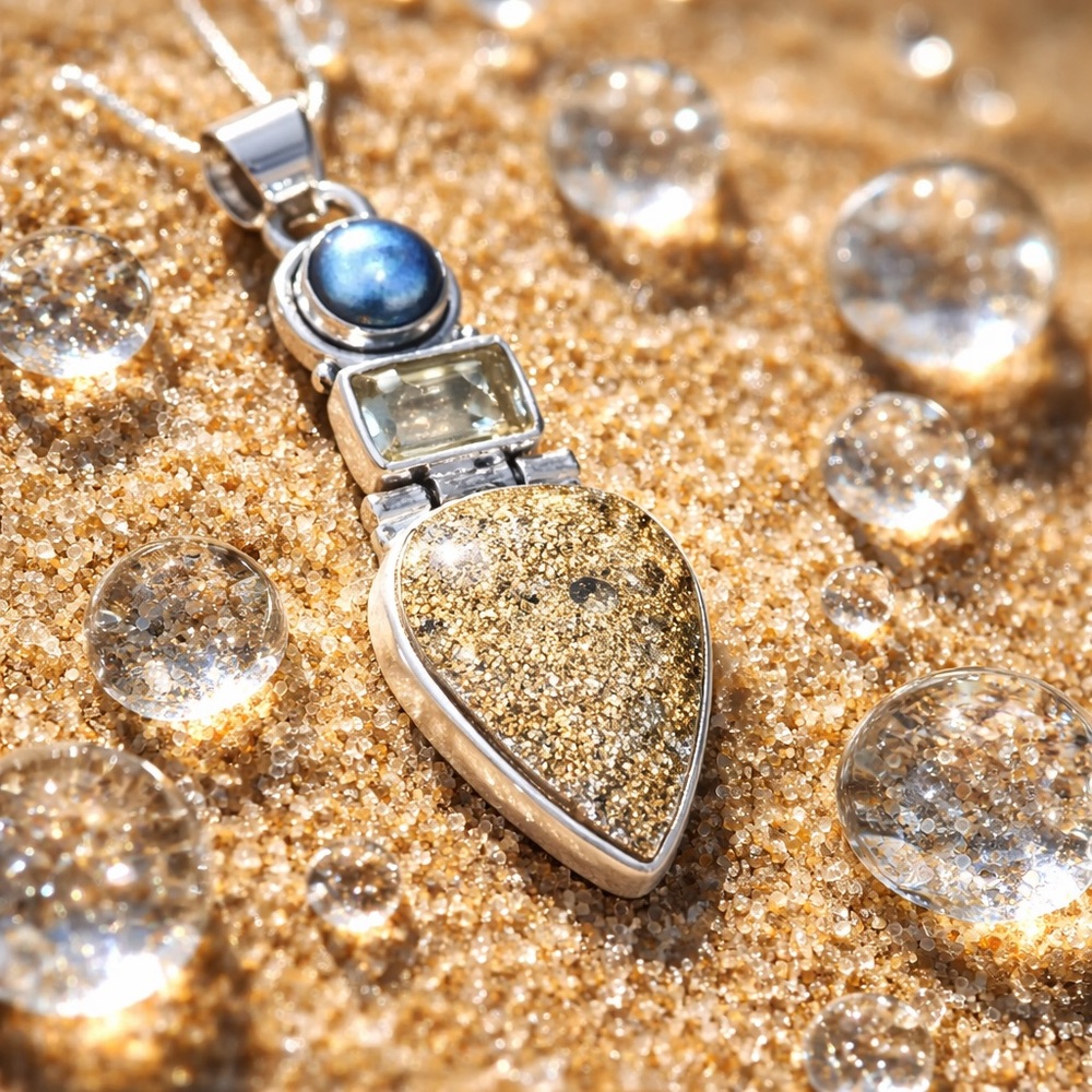 Labradorite & Gold Druzy Pendant Necklace - Picture 6 of 11